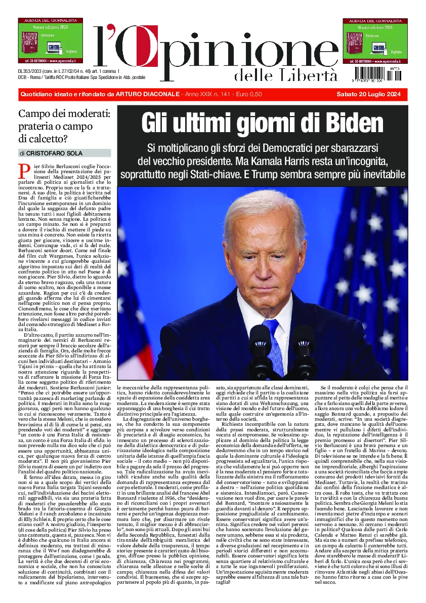 Prima-pagina-opinione della liberta-edizione-di-oggi-2024-07-22